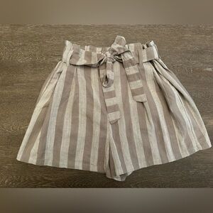 ALTARD STATE LINEN BLEND CREAM & TAN STRIPED PAPER BAG SHORTS - SKU:46